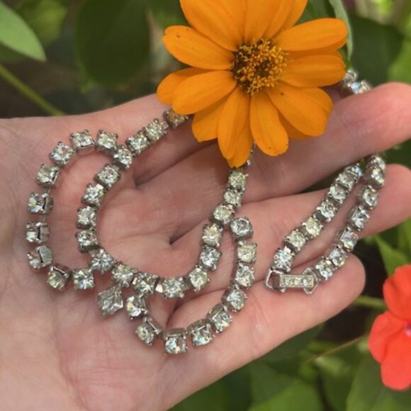 KRAMER Clear Rhinestone Black Tie Choker NECKLACE - Picture 6 of 10